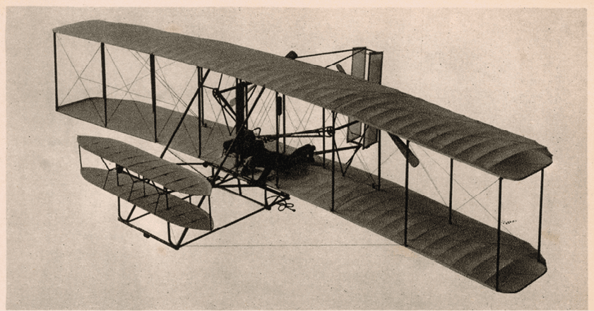 Wrightien alkperäinen lentokone, ”The Flyer”, Lontoon tiedemuseossa.