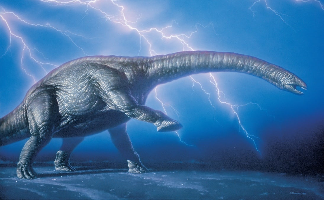 Taiteilijan näkemys 'Brontosauruksesta', jota ei oikeasti ollut olemassakaan.