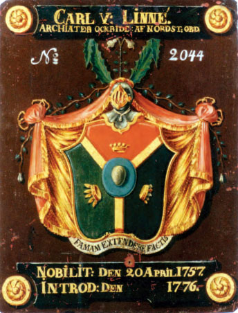 Carl Linnaeuksen vaakuna. Kuva ©: Swedish House of Nobility, Wikimedia Commons
